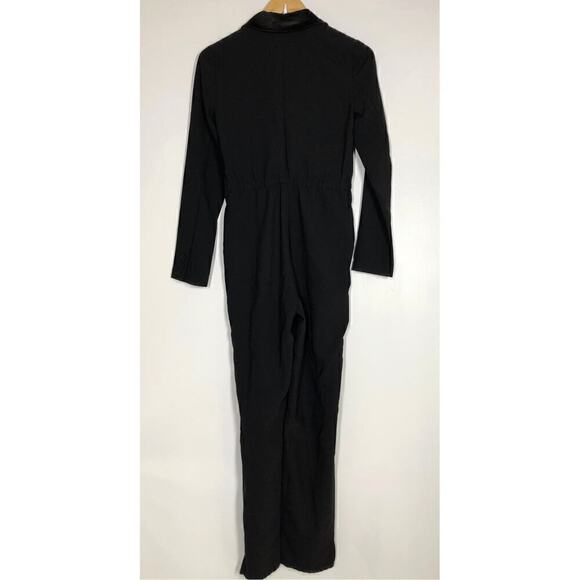 Greylin Reagan Tuxedo Jumpsuit Long Sleeve Satin Notch Collar Black Size XS - Picture 9 of 13